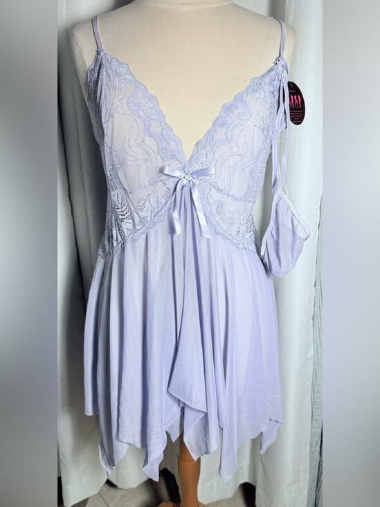 Avidlove Other - Lace-Trim Light Lavender Night Chemise with Bow Accent